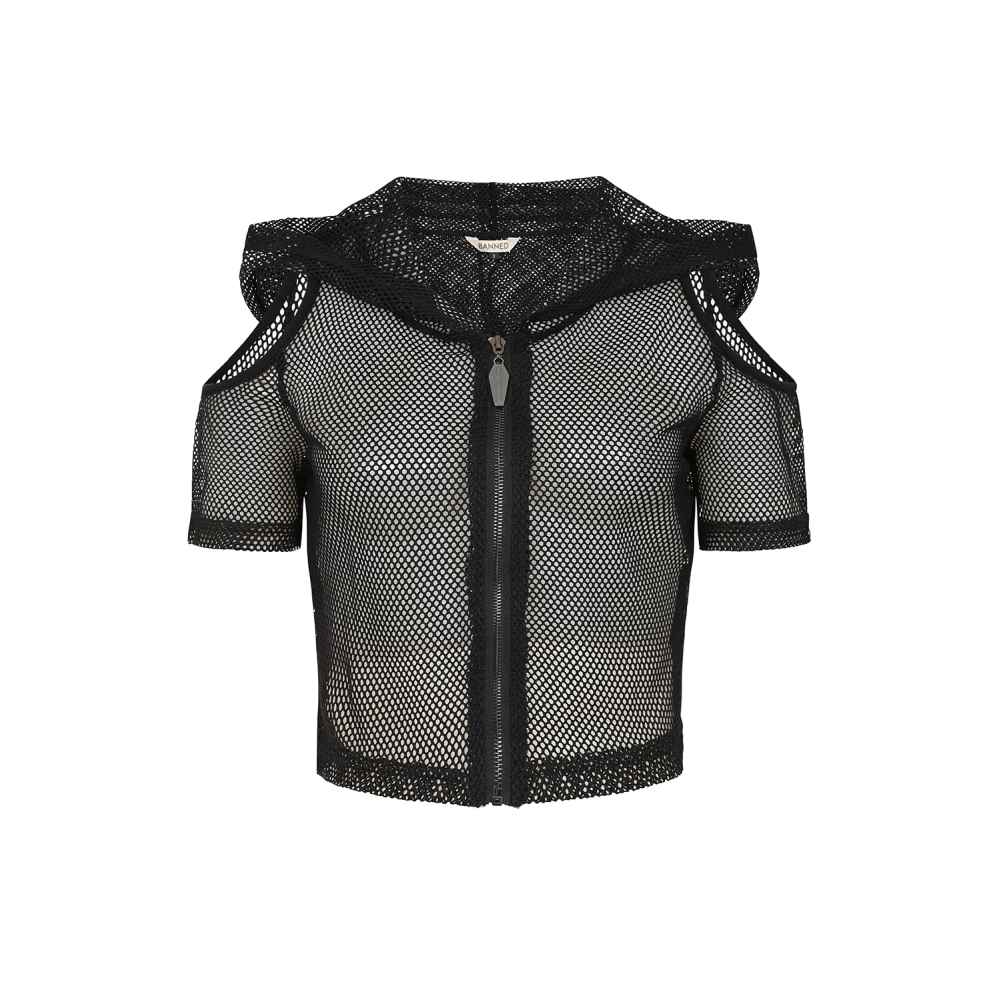 Banned - NIGHTMARE NET COLD SHOULDER Ärmelloses Top - Schwarz